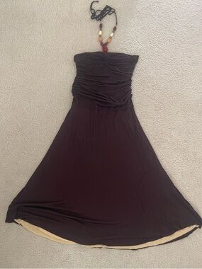 Michael Michael Kors Chocolate Brown Strapless Ruched Bodice Dress